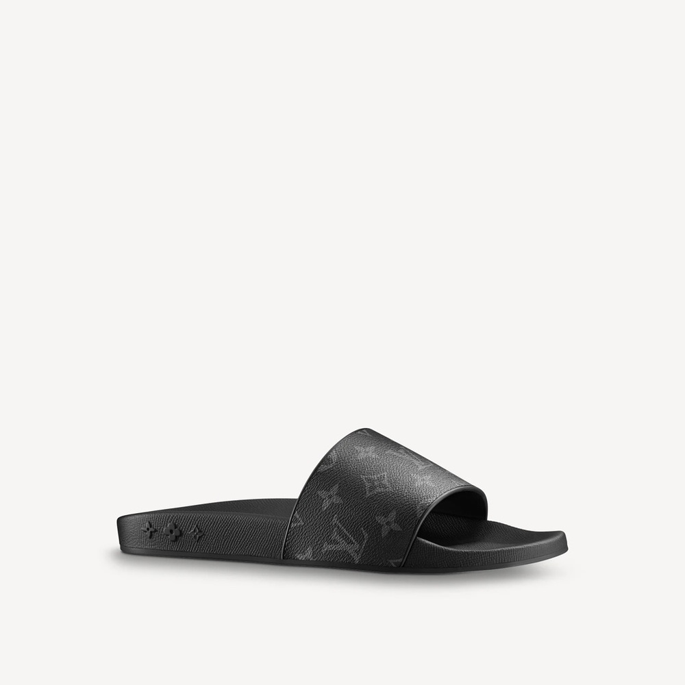 LV Mens Waterfront Slides Sandals Black Monogram 8